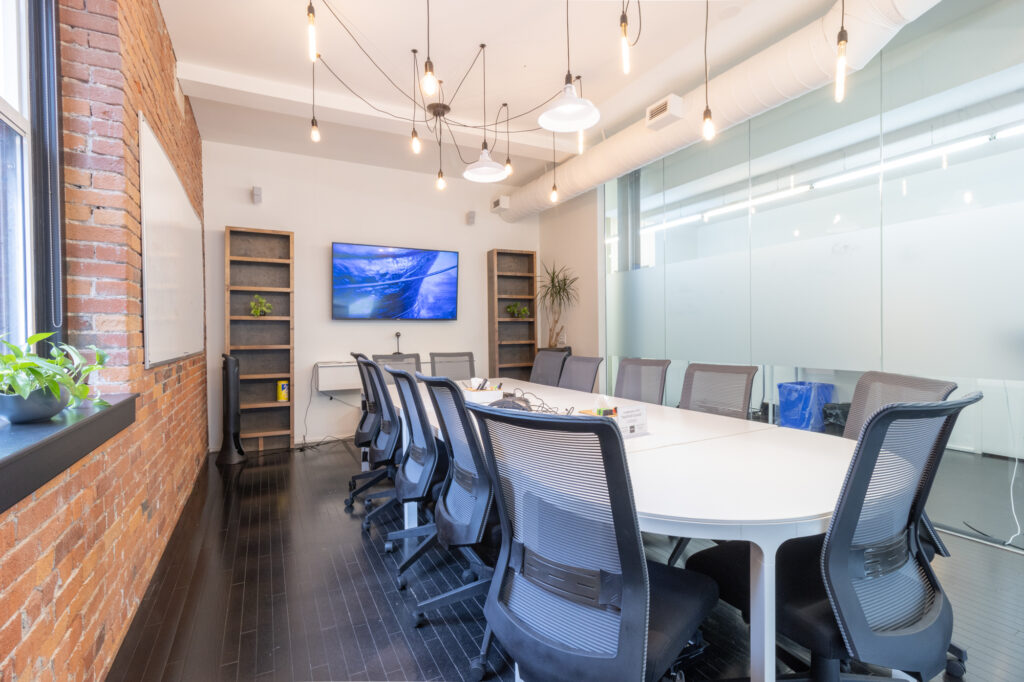 StartWell's board rooms feature turn-key technology for presentations, large whiteboards and curtains you can close for privacy